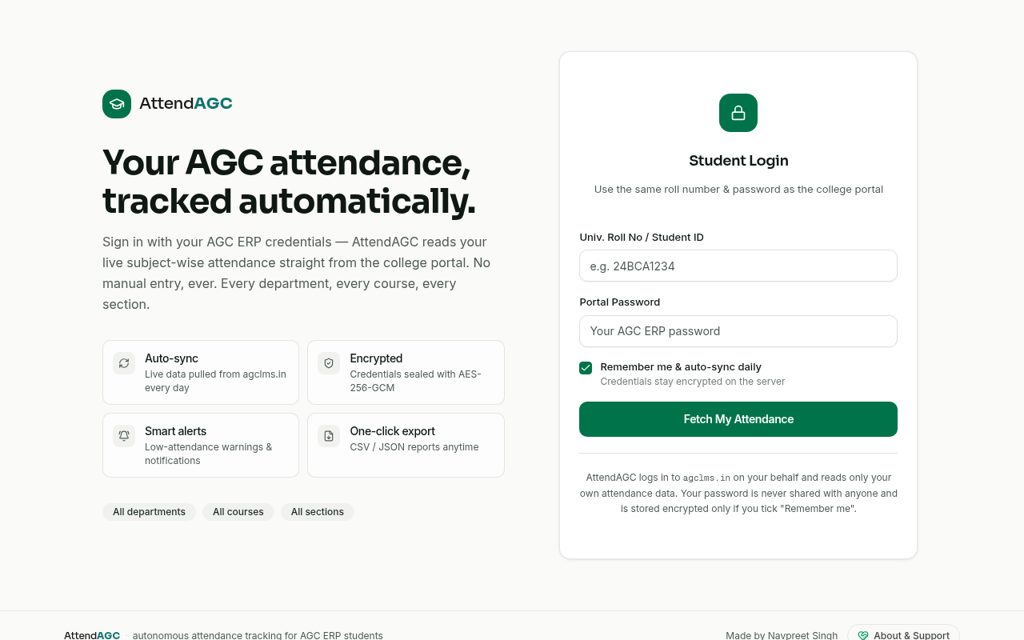 Sign-in page of AttendAGC