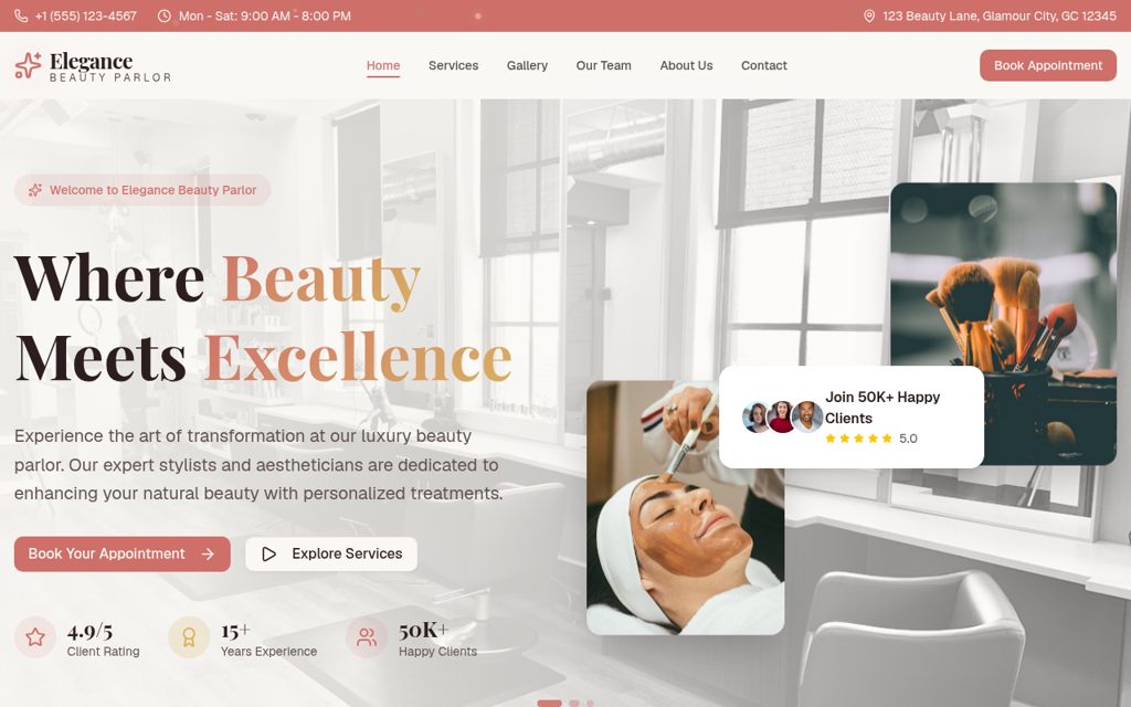 Home page of Elegance Beauty Parlor